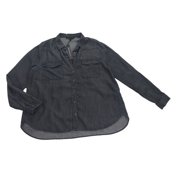 Jane + Delancey Womens Dark Gray Lyocell Button-Up Shirt With Chest Pockets (L) - Picture 5 of 8